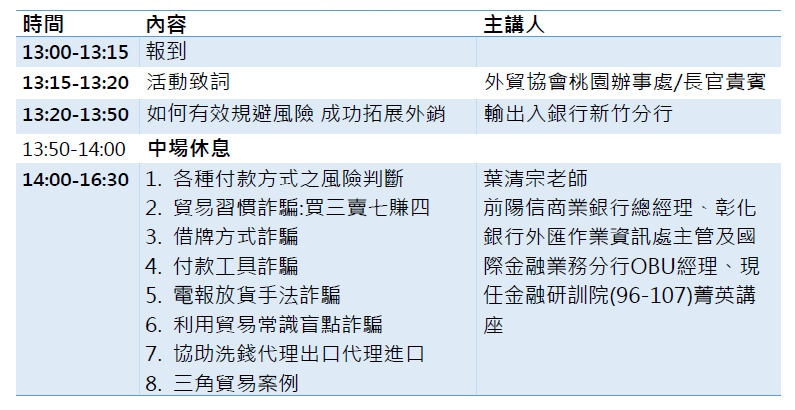 108年7月31日「貿易詐騙防止講座」研討會訊